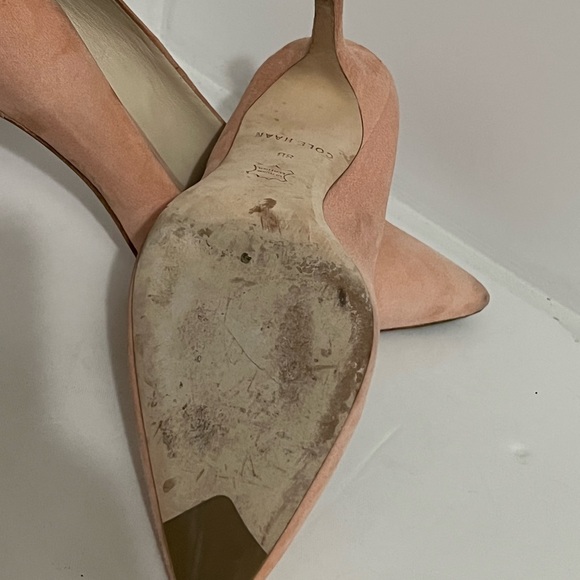 Cole Haan | Pastel Peach Suede Pointy Toe Heels - Picture 14 of 14
